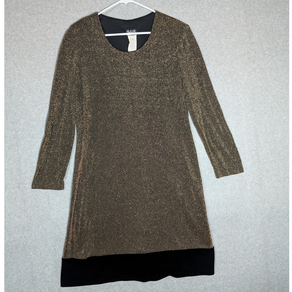 Helene Blake Shift Dress Womens 14 Gold Metallic Shiny New Year Holiday Vintage